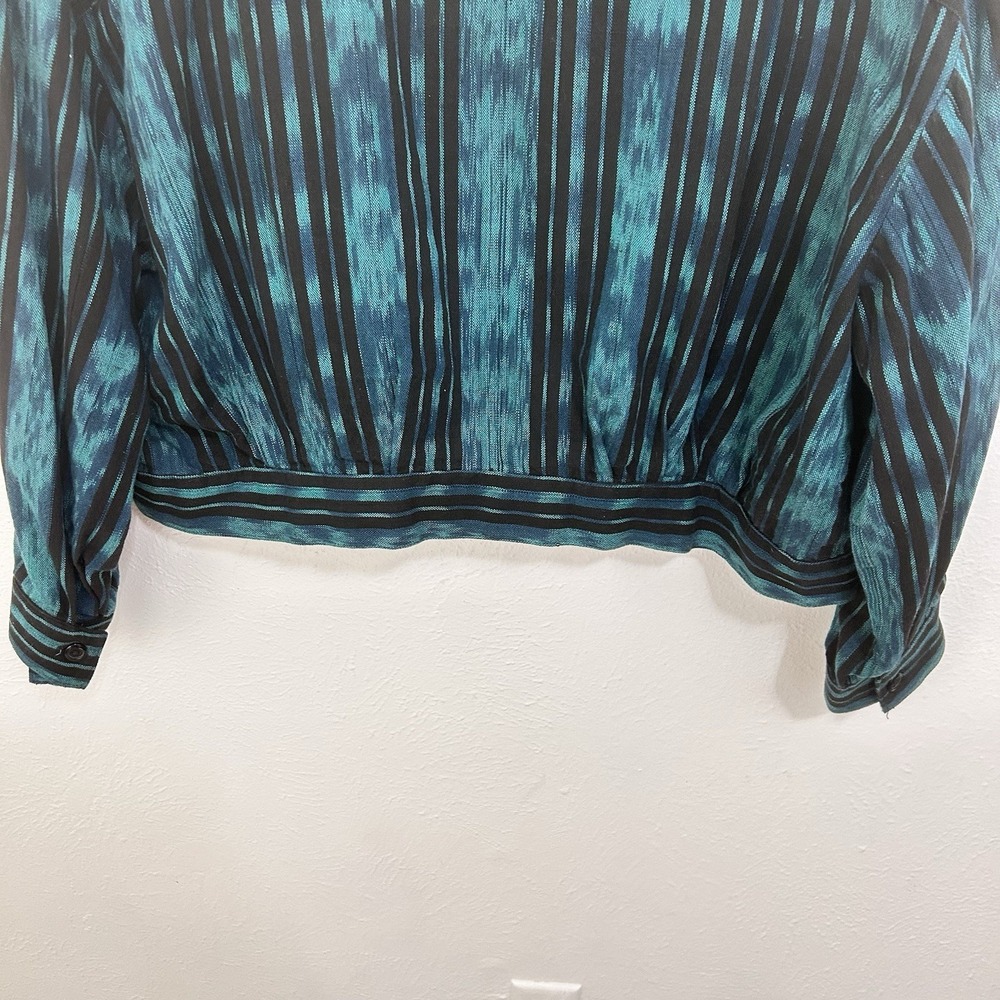Vintage 80s Teal Blue Striped Cropped Jacket Size XL Colorful Western Southwest - Picture 7 of 10